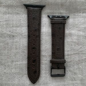 New Brown Leather Ostrich Print Apple Watch Band